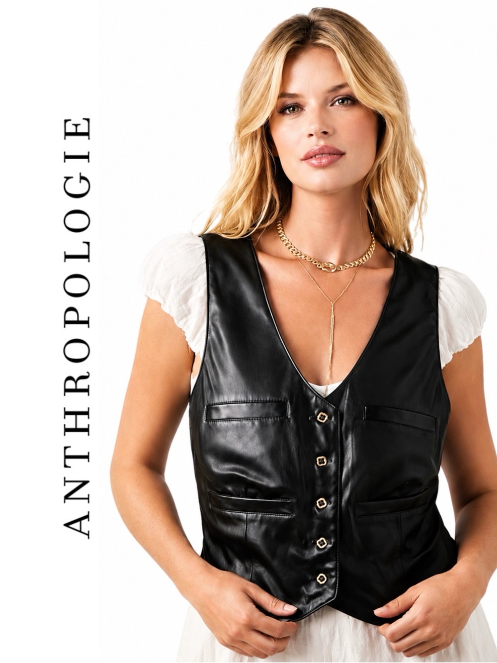 Anthropologie Forever That Girl Faux-Leather Vest